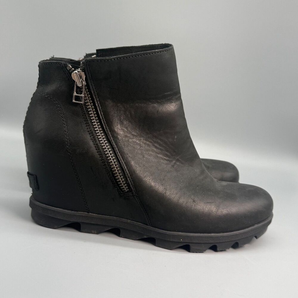 Sorel Joan of Arctic Hidden Wedge II Womens 10 Black Ankle Zip Bootie Boots Shoe
